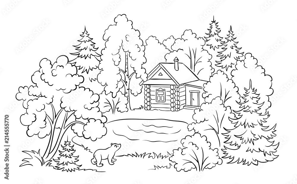 Forest house near a lake