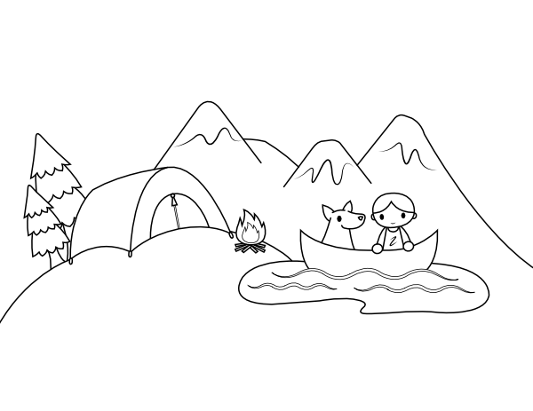 Printable lake camping coloring page