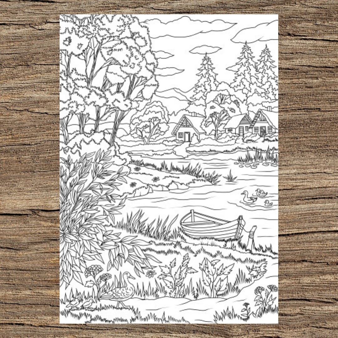 Lake view printable adult coloring page from favoreads coloring book pages for adults and kids coloring sheets coloring designs