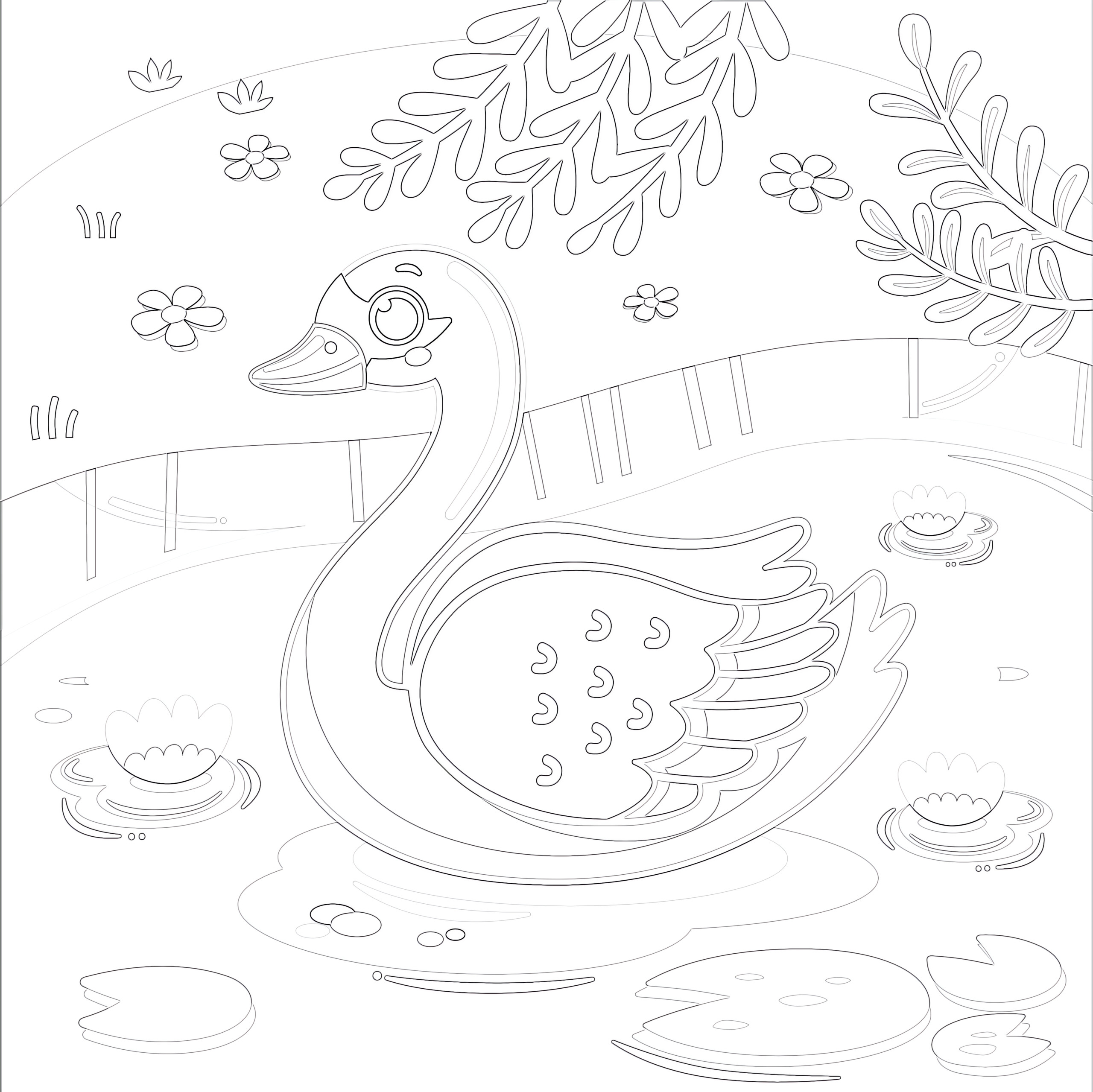 Beauty swan on the lake coloring page