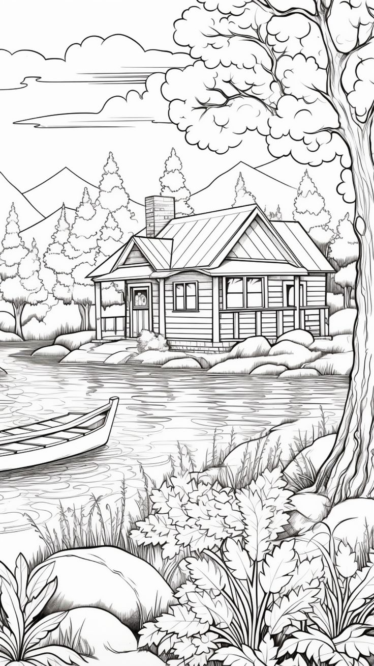 Fall coloring pages for adults free printables autumn lake house coloâ desenhos para colorir adultos folhas para colorir pãginas para colorir para adultos
