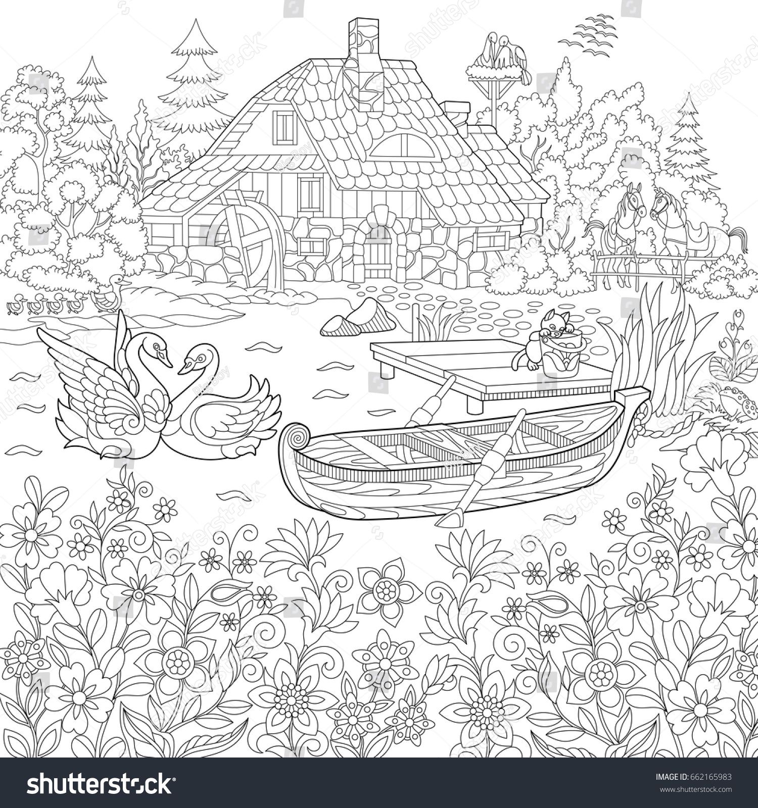Colorg book page rural landscape flower stock vector royalty free shutterstock colorg pages colorg book pages colorg books