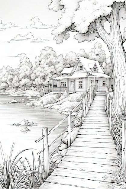 Lake coloring page pictures