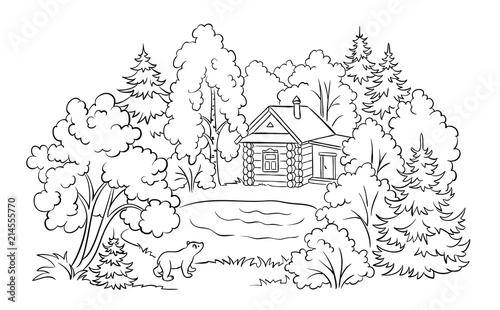 Forest house near a lake