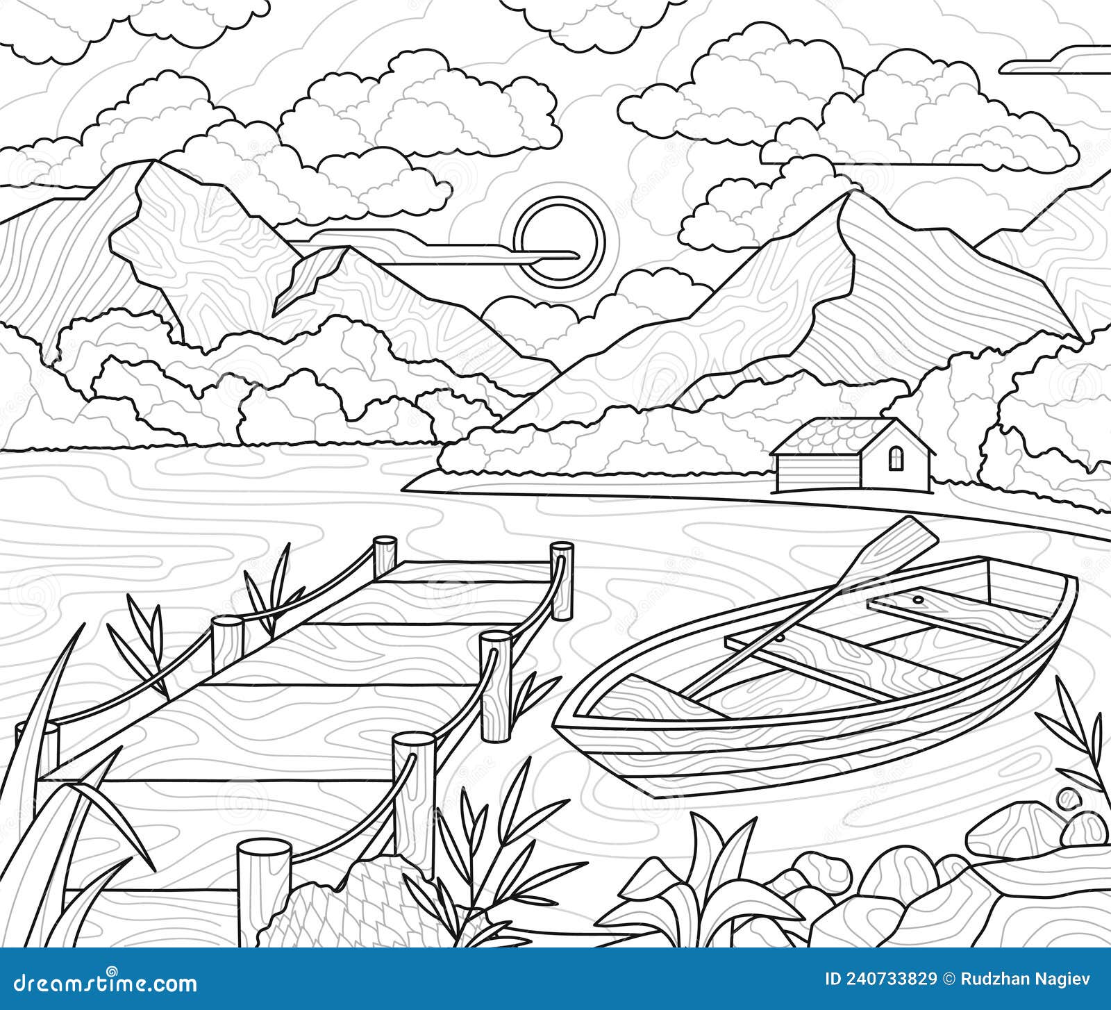Boat on lake abstract concept stock vector