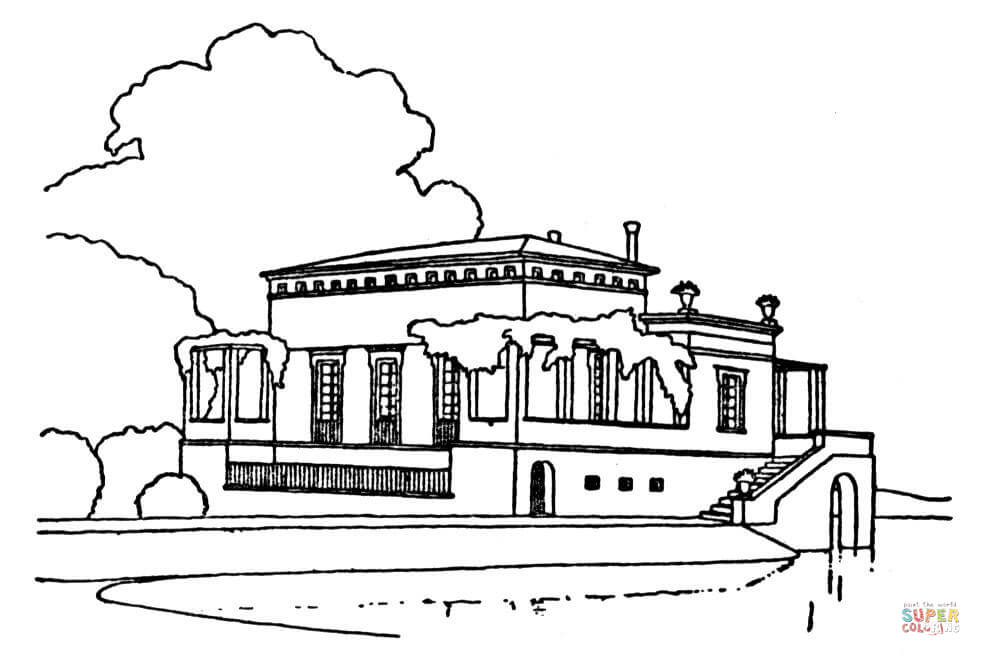 Luxury country house near the lake coloring page free printable coloring pages