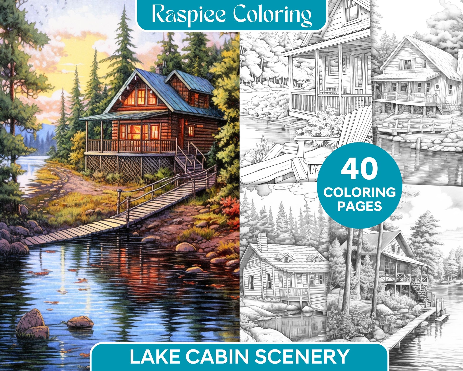 Lake cabin scenery grayscale coloring pages printable for adults pdf â coloring