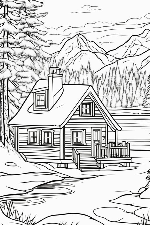 Coloring book a dry leaf trail leading to a hidden cabin in the woods