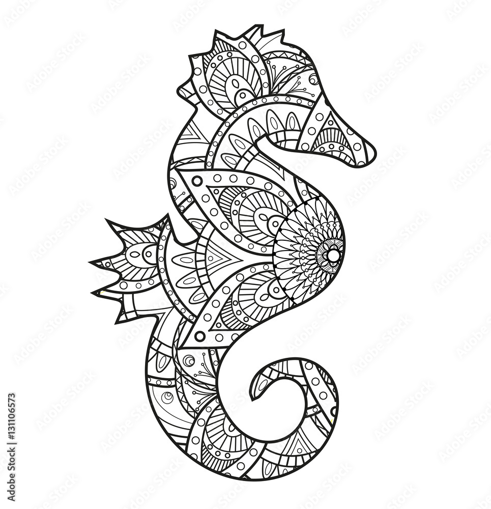 Vector illustration of a black and white seahorse mandala for coloring book cavalluccio marino mandala in bianco e nero da colorare vettoriale vector