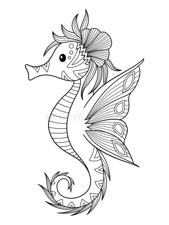 Seahorse pattern coloring book to print and online
