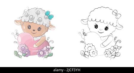 Cute clipart lamb illustration and for coloring page cartoon clip art sheep hugging a heart vector illustration of an animal for stickers baby stock vector image art