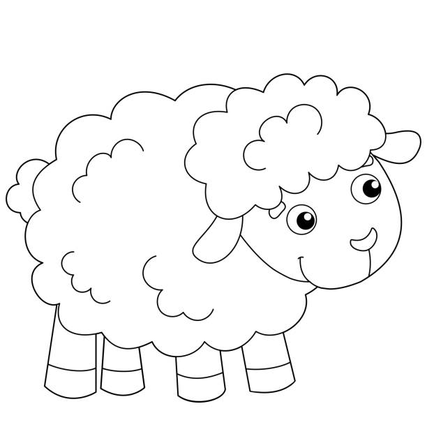 Coloring page outline of cartoon sheep or lamb farm animals coloring book for kids stock illustration