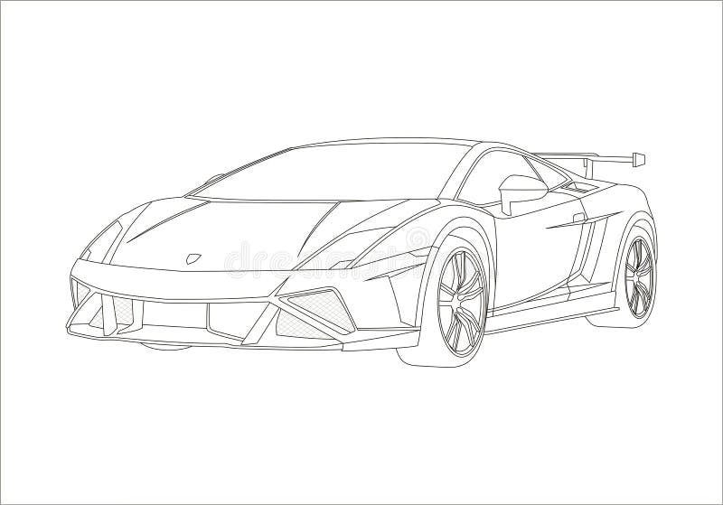 Outline drawing of a super car editorial photography