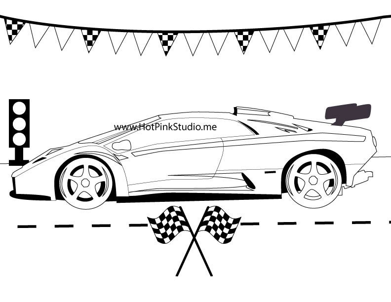 Race car game pin the tire on the lamborghini birthday game instant download digital files free car coloring page instant download