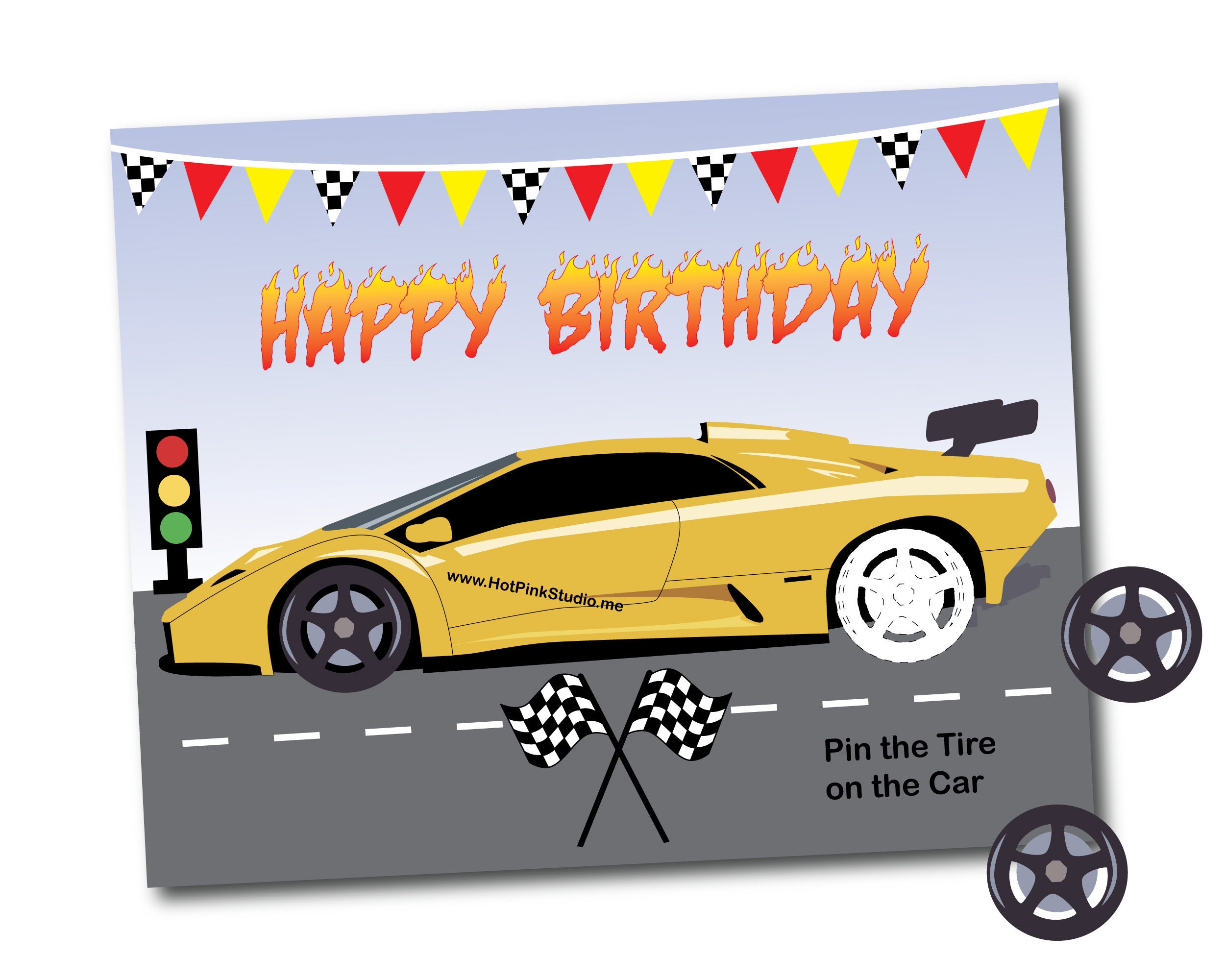 Race car game pin the tire on the lamborghini birthday game instant download digital files free car coloring page instant download