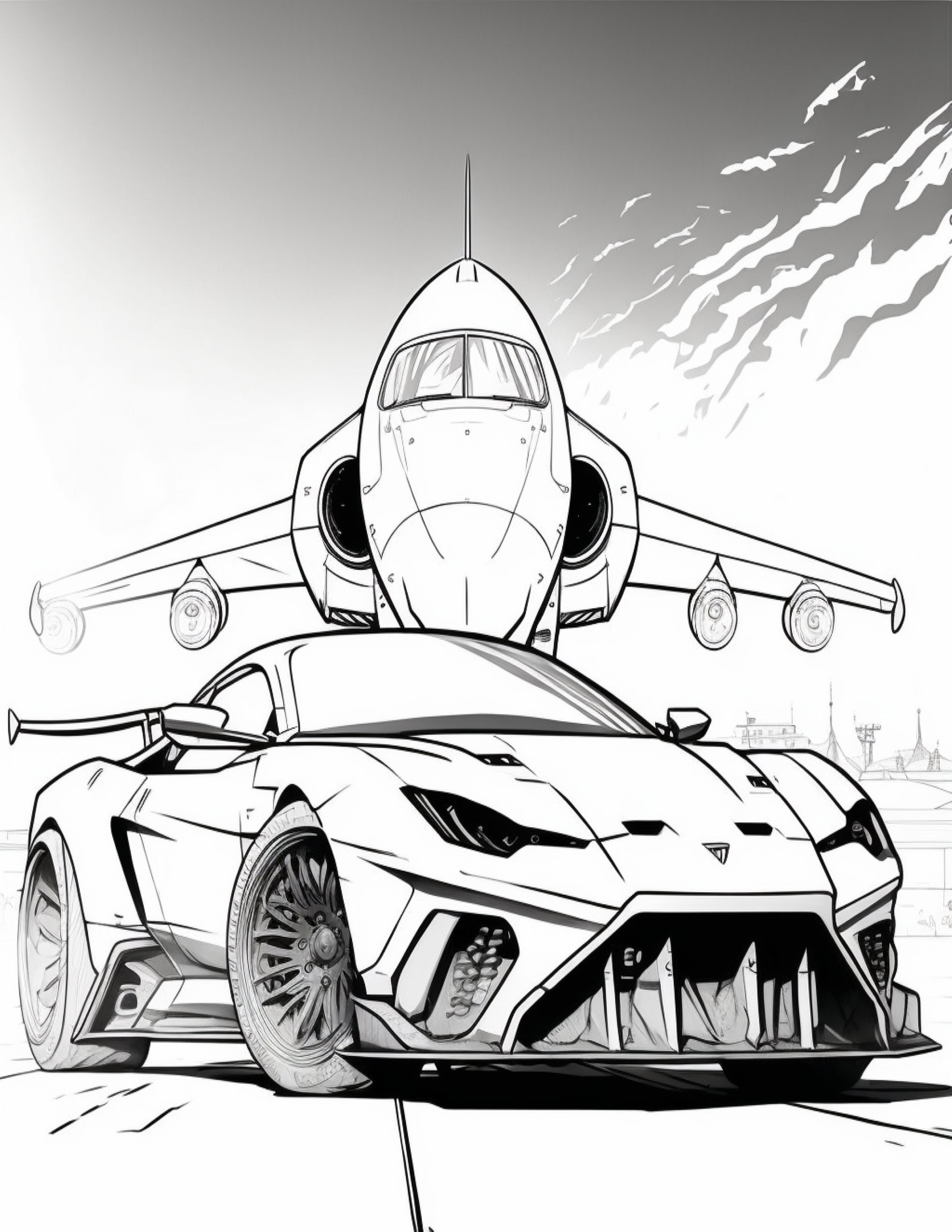Adult car plane coloring pages race cars printable book fantasy luxury cars digital download not a physical product