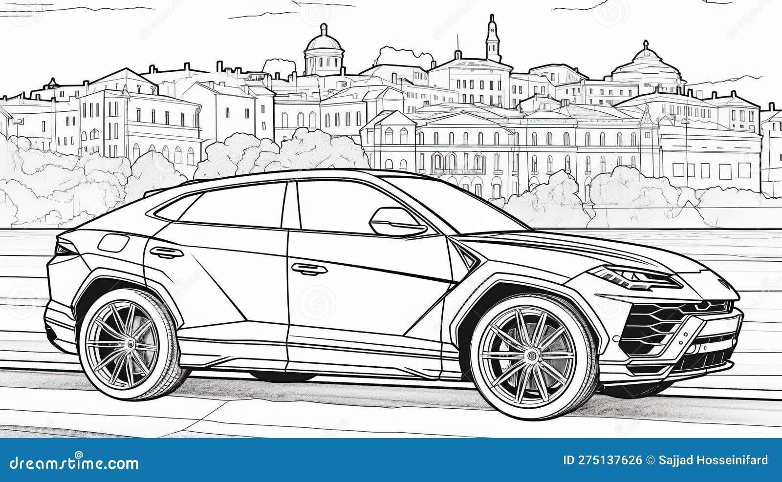 Lamborghini urus coloring book page stock illustration