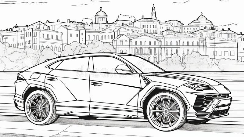 Lamborghini urus coloring book page stock illustration