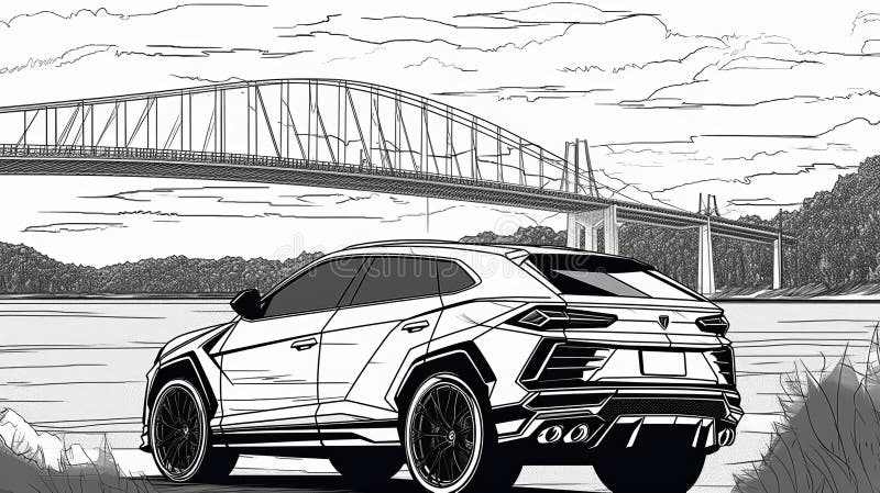 Lamborghini urus coloring book page stock illustration