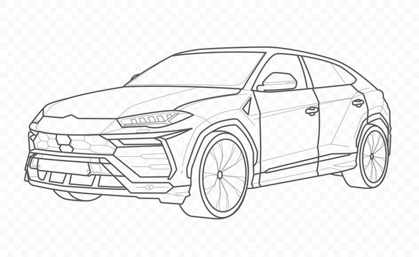 Vector contour car on transparent background american automobile outline auto vector