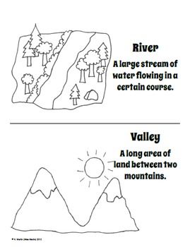 Free landforms dictionary or coloring book kindergarten social studies social studies activities social science
