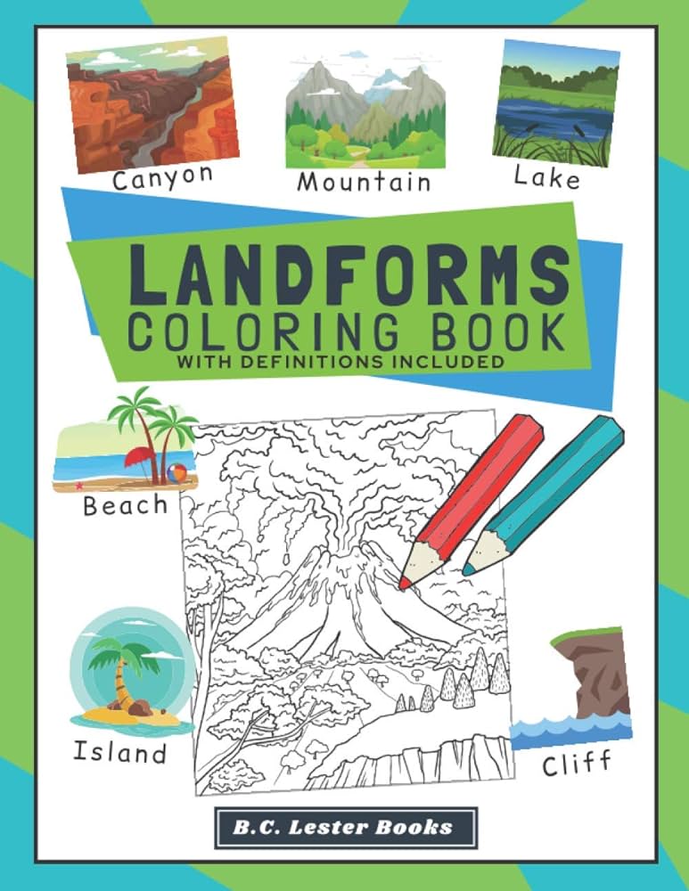 Landforms coloring book with definitions included teach kids about geography the fun way with over landforms and biomes to color in a great geography themed gift for kids books bc lester