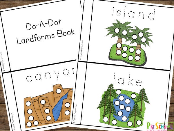 Free printable do a dot landforms for kids worksheets