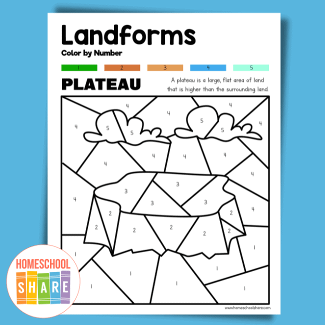 Landforms color by number printables