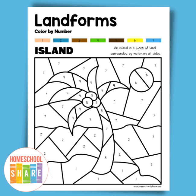 Landforms color by number printables