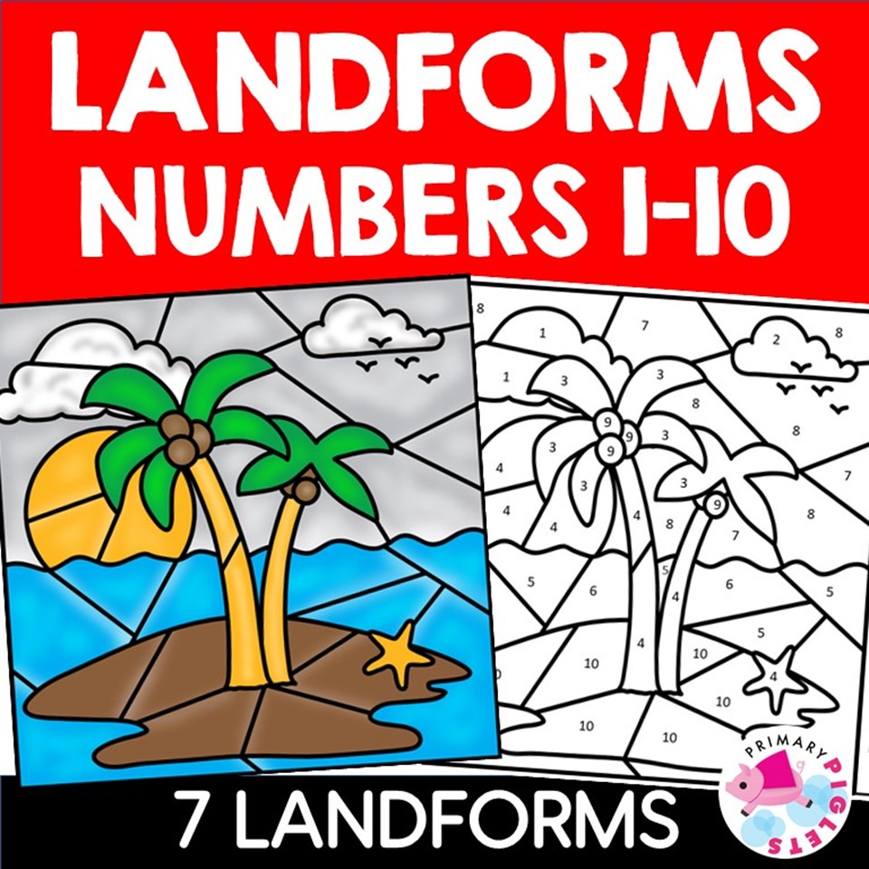 Landform pictures coloring geography activities color by number