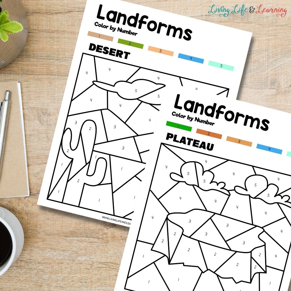 Landform color by number worksheets