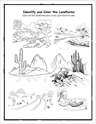 Major geography landforms of the earth worksheets