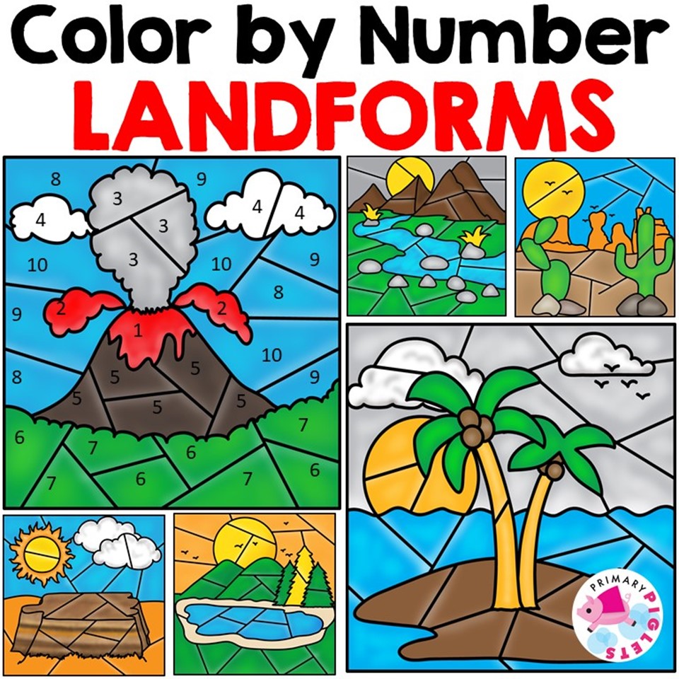 Color by number landforms coloring made by teachers
