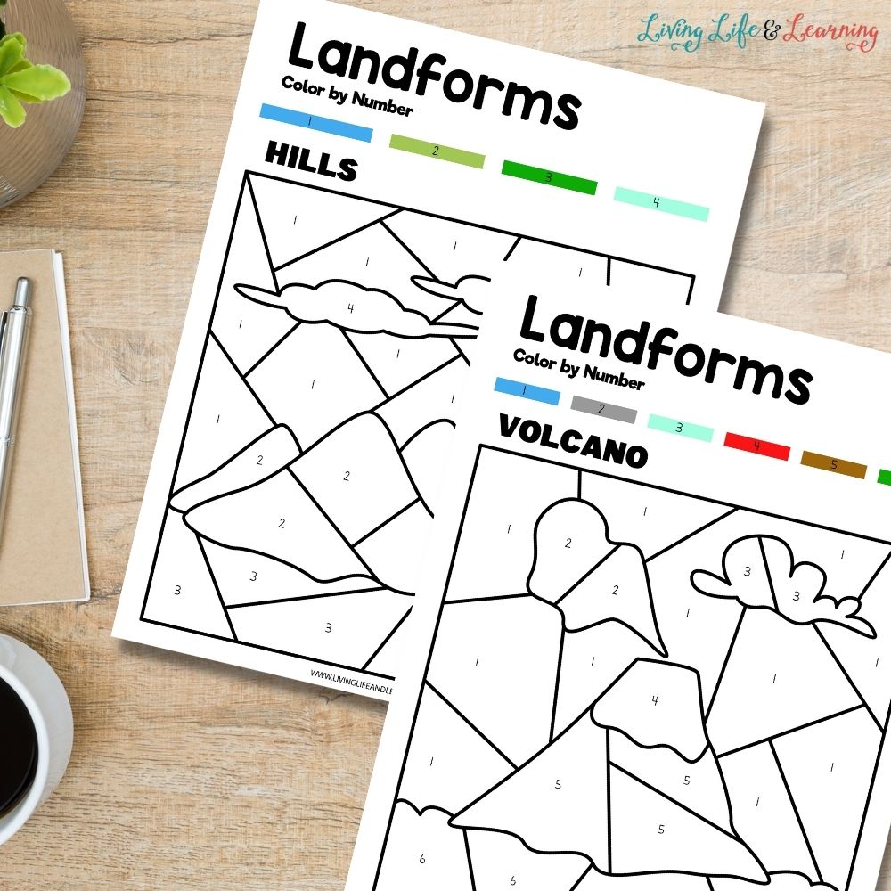 Landform color by number worksheets
