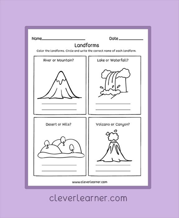 Landform loring sheets for preschools landforms worksheet kindergarten worksheets preschool worksheets