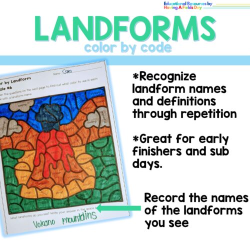 Landforms color by code color by number