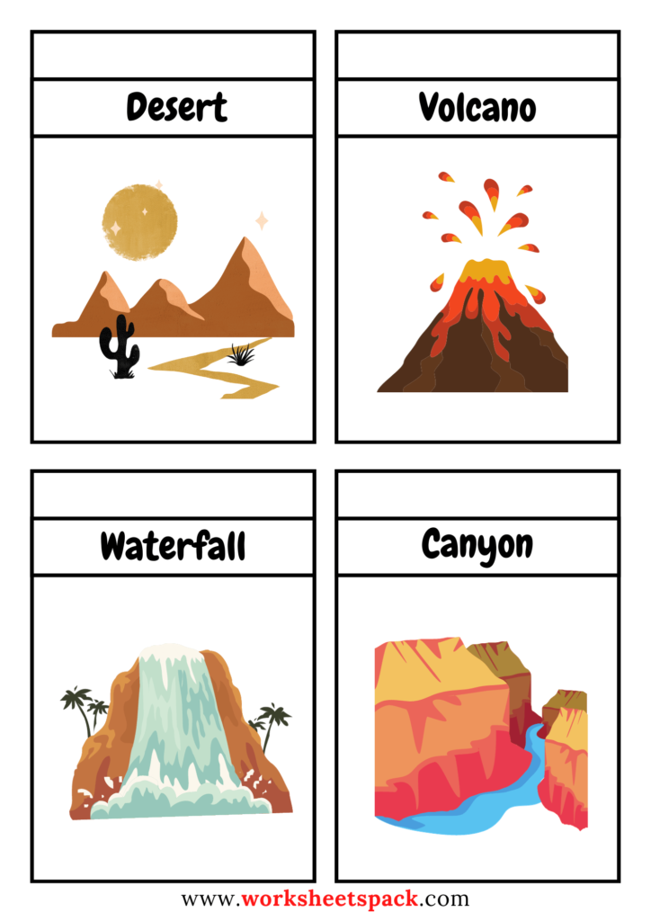Free landforms flashcards for kids