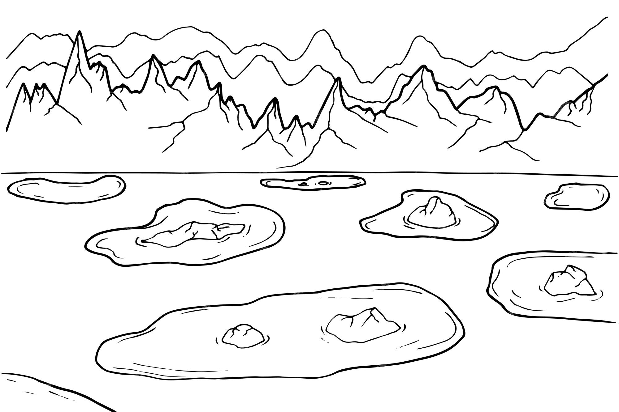 Premium vector doodle alien fantasy crater landscape coloring page for adults fantastic graphic artwork hand drawn illustration