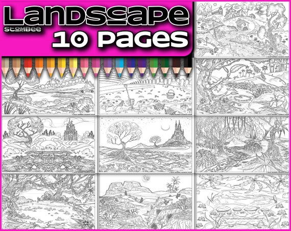 Adult coloring pages printable landscape coloring page for adult adult coloring book pdf printable coloring page adult colouring