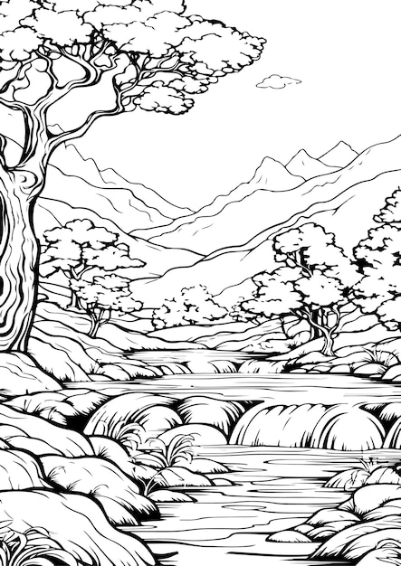 Premium vector adult coloring pagesland scape