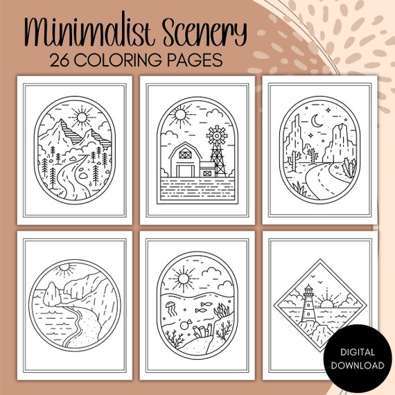 Minimalist scenery coloring pages for adults printable coloring book boho coloring pages adult coloring book printable
