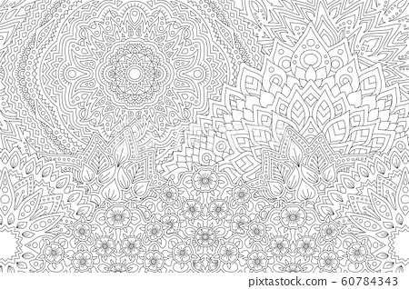 Art for adult coloring book with linear landscape