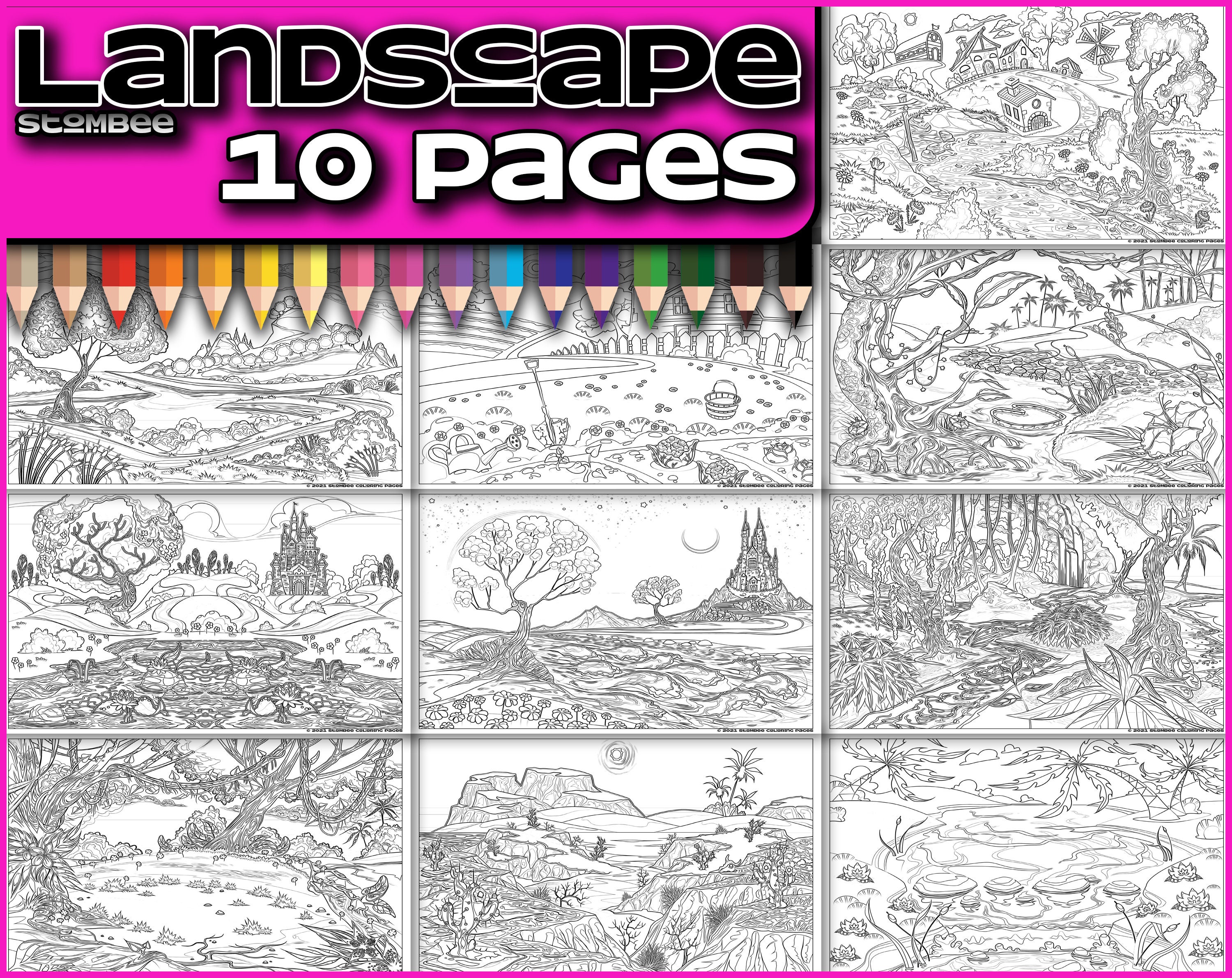 Adult coloring pages printable landscape coloring page for adult adult coloring book pdf printable coloring page adult colouring