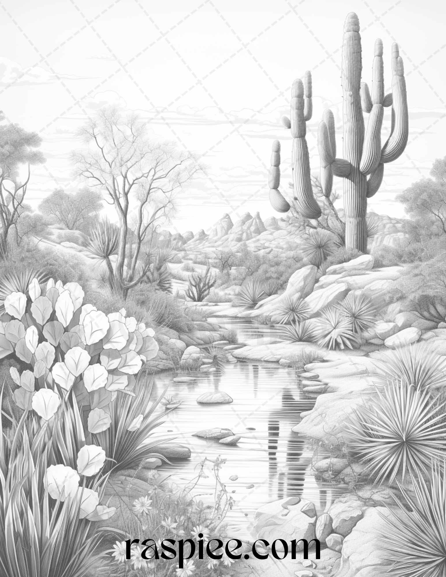 Desert landscapes grayscale coloring pages printable for adults pd â coloring