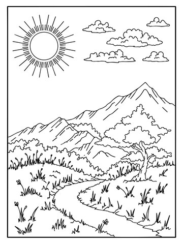 Premium vector design summer nature landscape outline coloring page