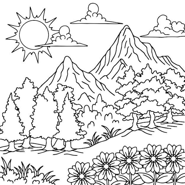 Premium vector design vector coloring page landscape nature