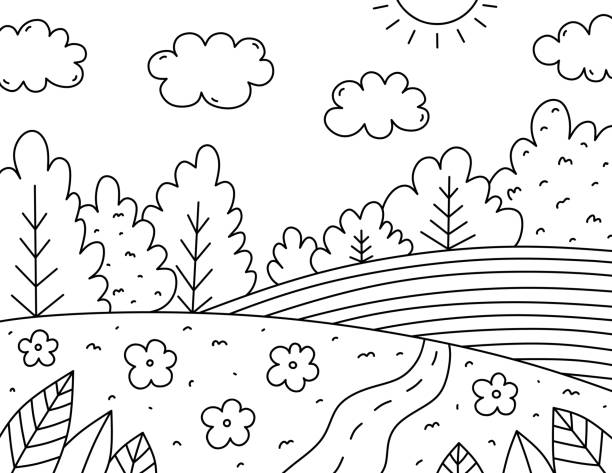 Landscape coloring pages stock illustrations royalty