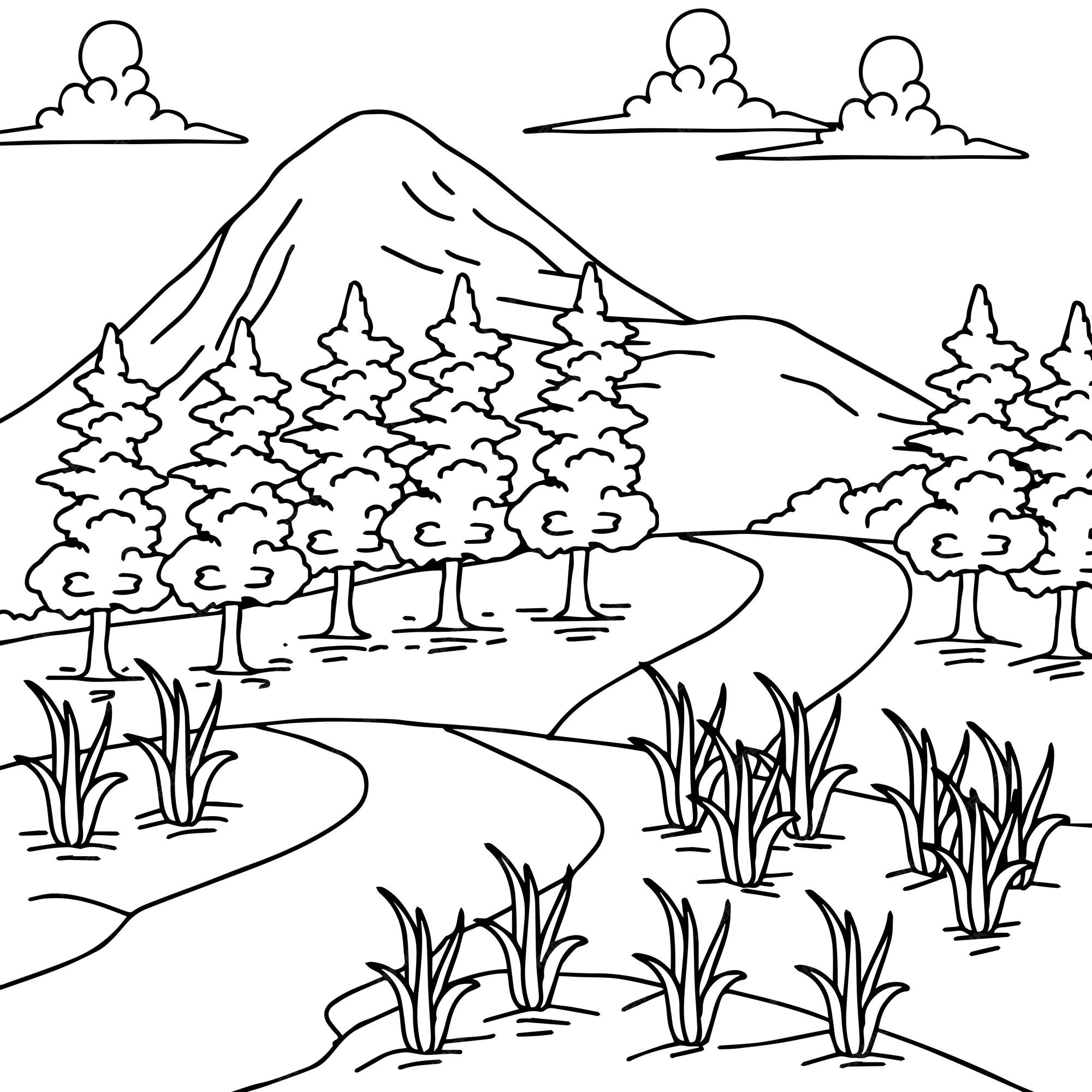 Premium vector design nature landscape coloring page outline art