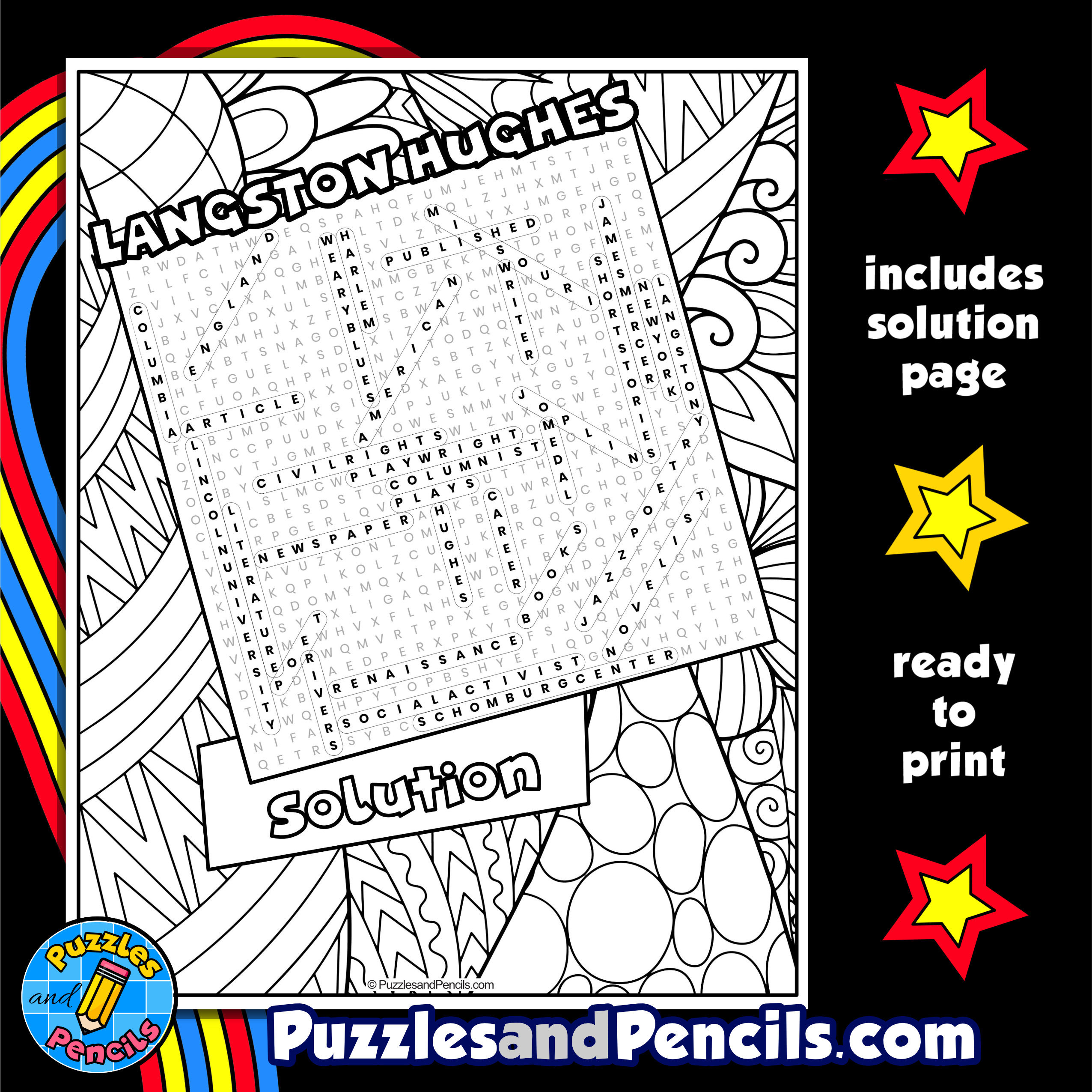 Langston hughes word search puzzle activity black history month wordsearch made by teachers