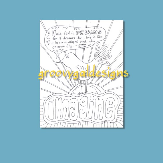 Coloring pages for adults dream bird langston hughes quote dream instant download
